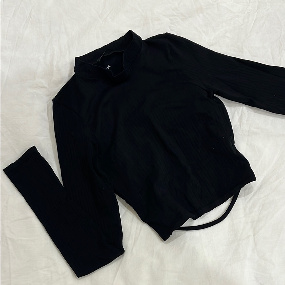 Open Back Black Long Sleeve Top
